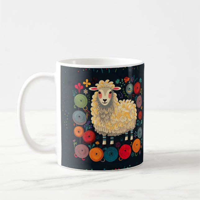 Sheep with colorful wool yarn mug (Left)
