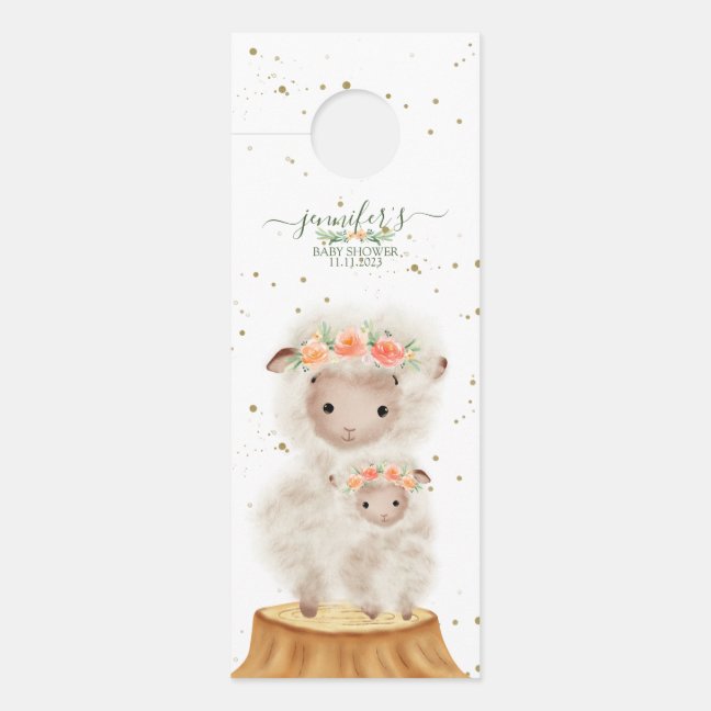 Sheep with flower baby shower party door hanger