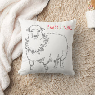Sheep With Holly Throw Pillow