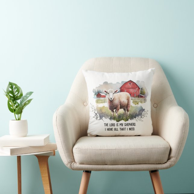 Sheep With Religious Quote Throw Pillow (Chair)
