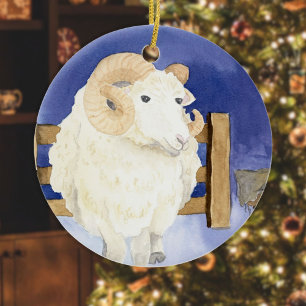 Sheep with the Curly Horn (Friendly Beasts Series) Ceramic Ornament
