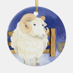 Sheep with the Curly Horn (Friendly Beasts Series) Ceramic Ornament