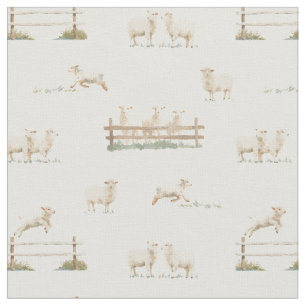 Sheep Wooden Plot country farming Fabric