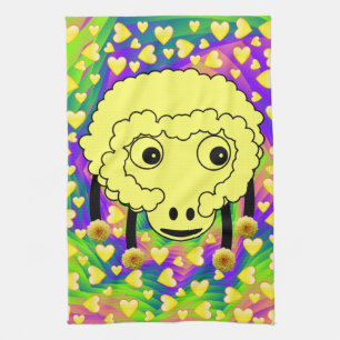 Sheep Yellow Hearts Kitchen Hand Towel