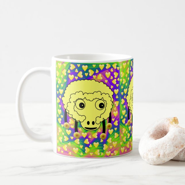Sheep Yellow Hearts Mug (With Donut)