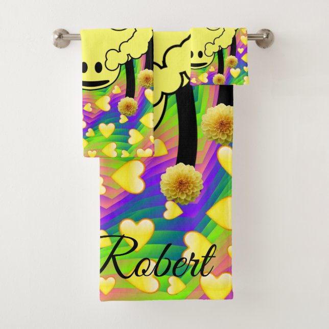 Sheep Yellow Hearts Wash Hands Bathroom Towel Sets (Insitu)