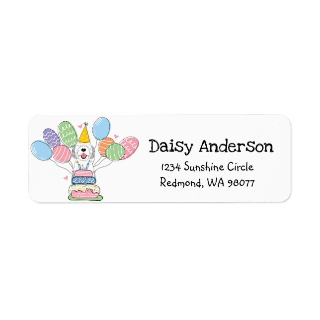 Sheepadoodle Birthday Party Return Address Label (Front)