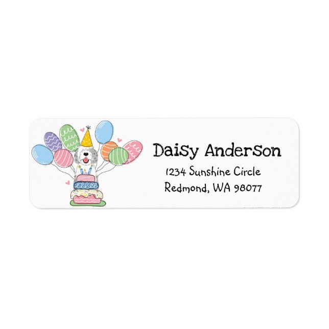 Sheepadoodle Birthday Party Return Address Label (Front)