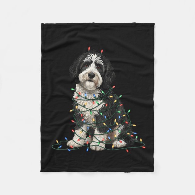 Sheepadoodle Christmas I'm Fine Everything Is Fine Fleece Blanket (Front)