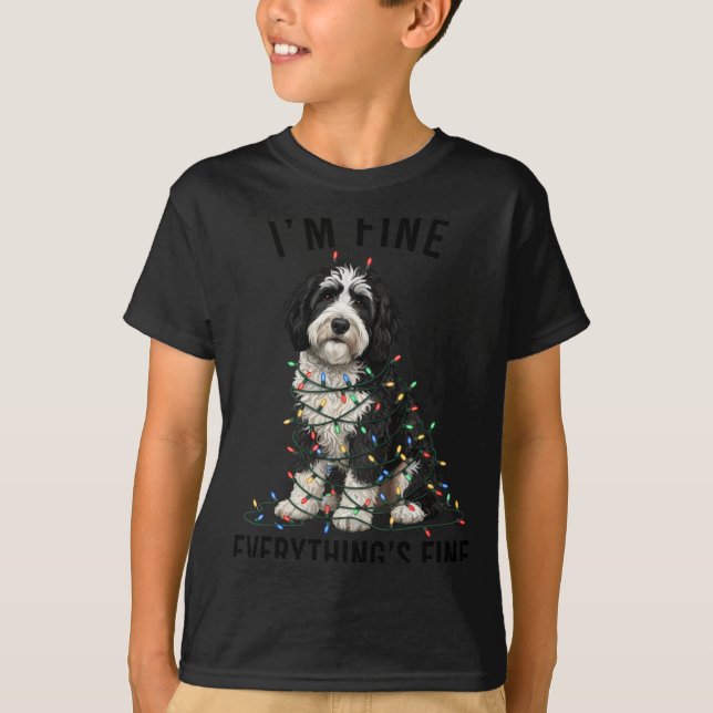 Sheepadoodle Christmas I'm Fine Everything Is Fine T-Shirt (Front)