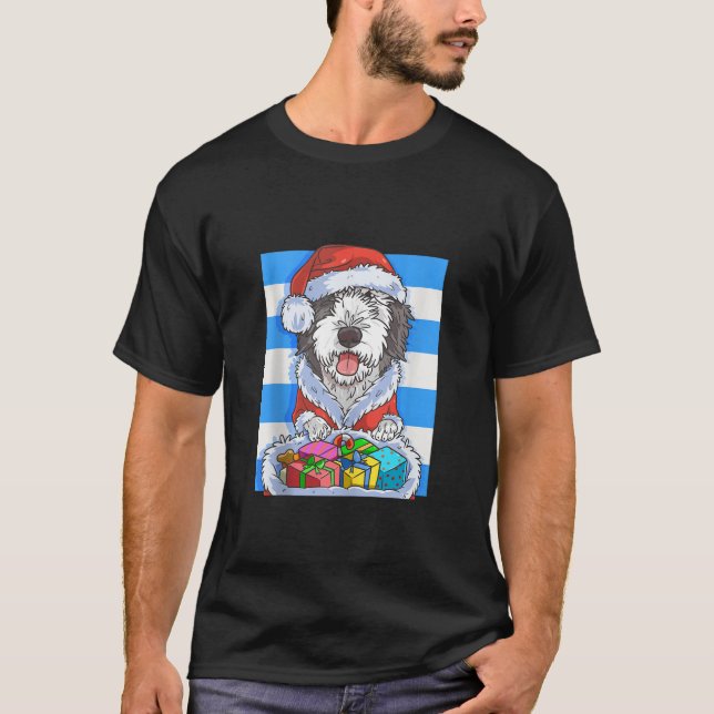 Sheepadoodle Cute Dog Santa Claus Christmas Xmas C T-Shirt (Front)
