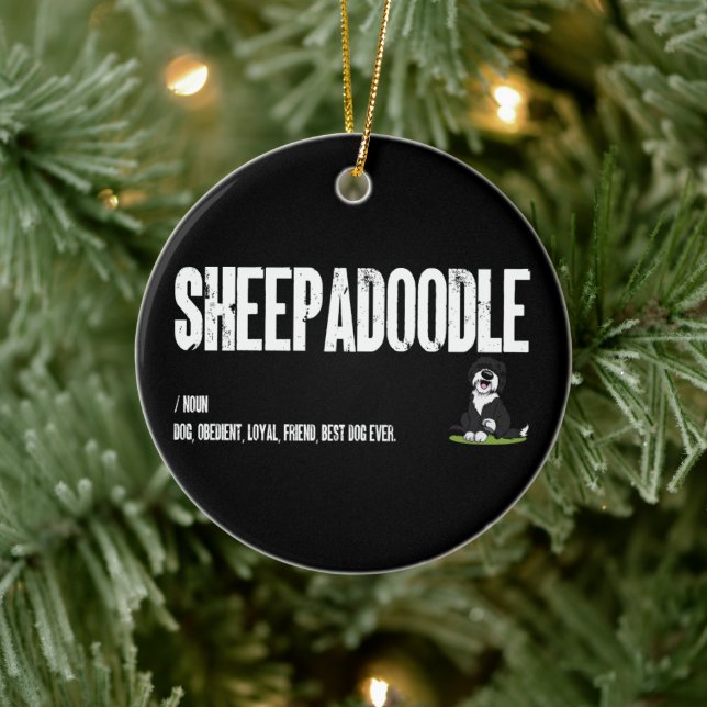 Sheepadoodle Dog Definition, Doodle Dog Noun Gifts Ceramic Ornament (Tree)