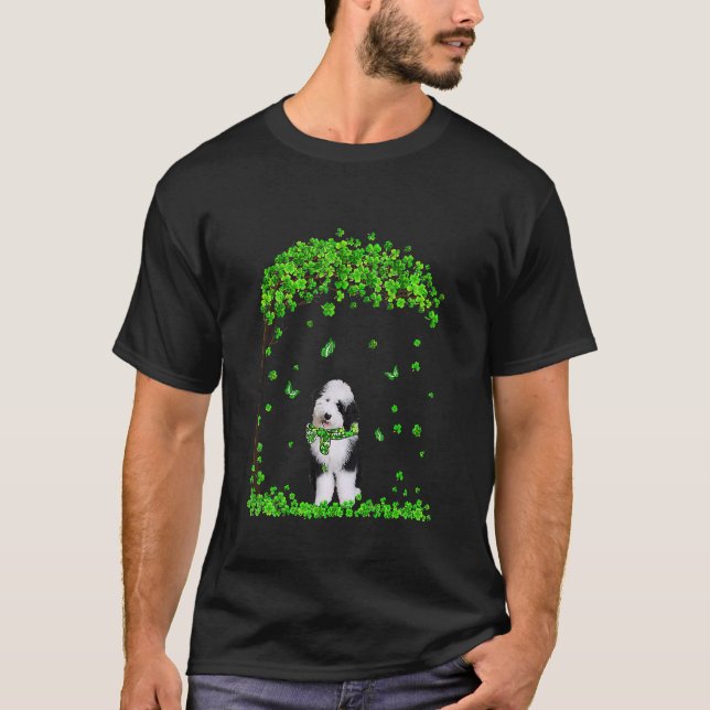 Sheepadoodle Dog Irish Green Shamrock C St Patrick T-Shirt (Front)