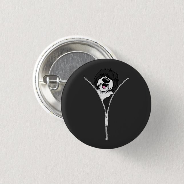 Sheepadoodle Dog Zipper Funny Puppy Dog Owner Button (Front & Back)