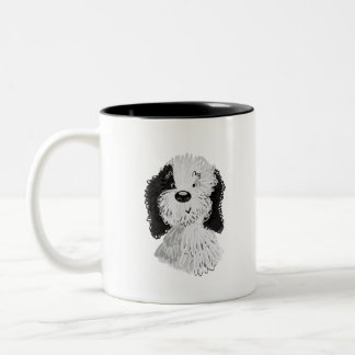 Sheepadoodle hand drawn illustration Two-Tone coffee mug