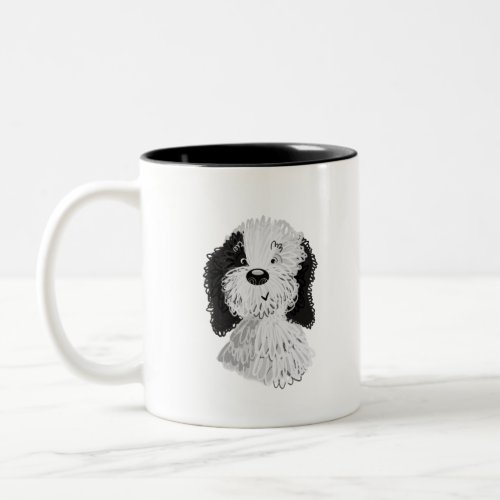 Sheepadoodle hand drawn illustration Two_Tone coffee mug