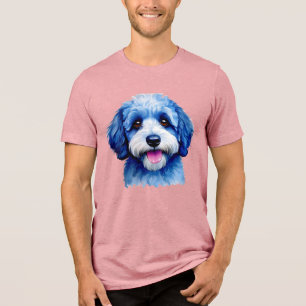 Sheepadoodle happy face in blue Tri-Blend shirt