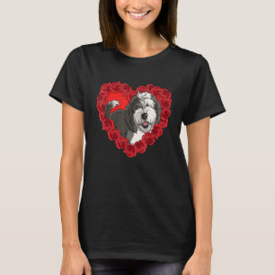 Sheepadoodle Heart Roses Valentine Day Dog Mom T-Shirt