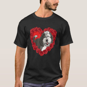 Sheepadoodle Heart Roses Valentine Day Dog Mom T-Shirt