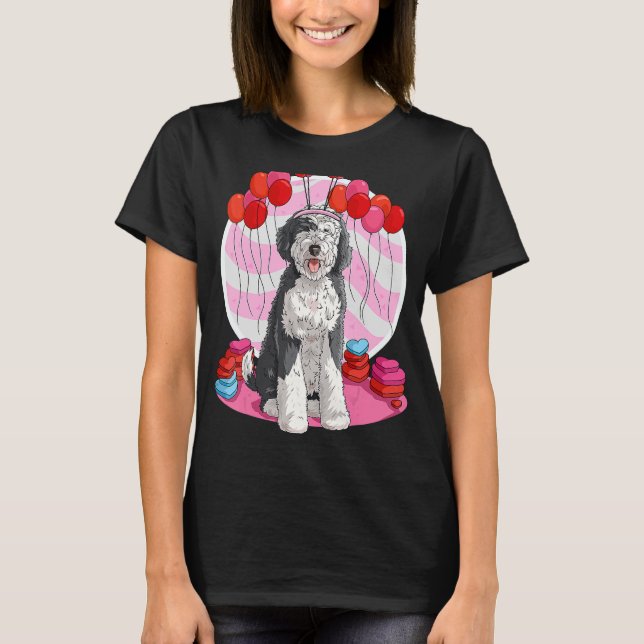Sheepadoodle Heart Valentine Day Dog T-Shirt (Front)