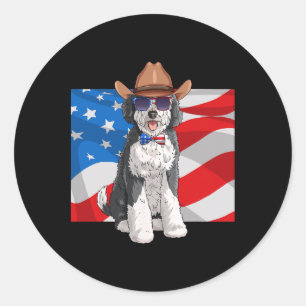 Sheepadoodle Patriotic Merica 4th Of July American Classic Round Sticker