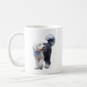Sheepadoodle With Blue Checkered Scarf Coffee Mug