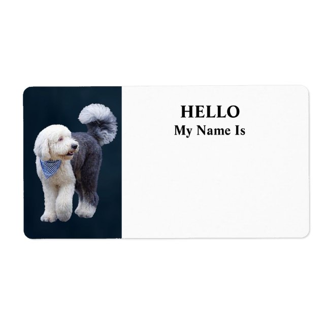 Sheepadoodle With Blue Checkered Scarf Label (Front)