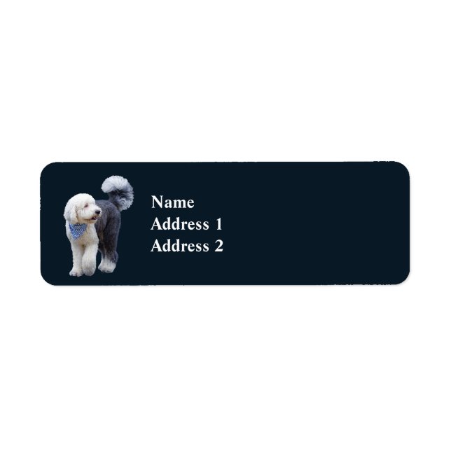 Sheepadoodle With Blue Checkered Scarf Label (Front)
