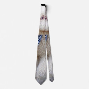 Sheepadoodle With Blue Checkered Scarf Neck Tie