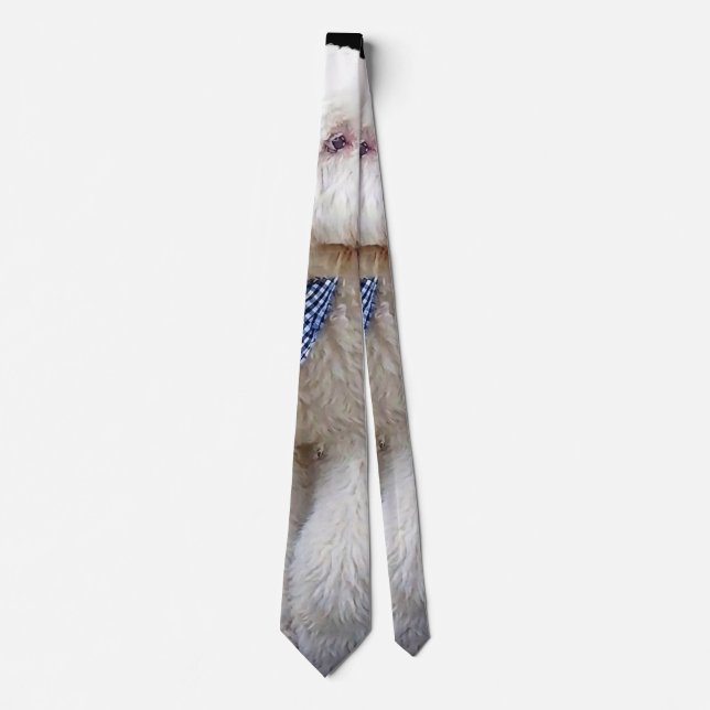 Sheepadoodle With Blue Checkered Scarf Neck Tie (Front)