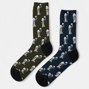 Sheepadoodle With Blue Checkered Scarf Socks