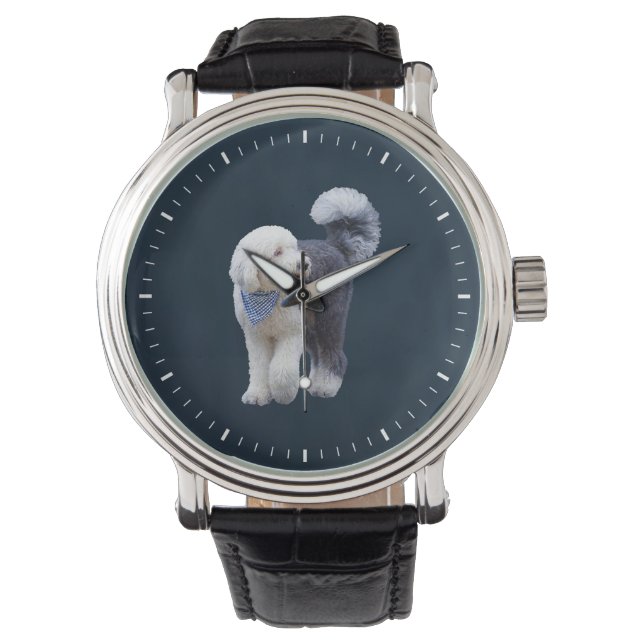 Sheepadoodle With Blue Checkered Scarf Watch (Front)