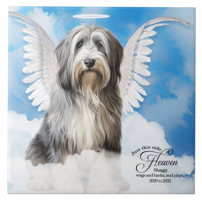 Sheepdog Angel Dog Personalized Pet Memorial Ceramic Tile (Front)