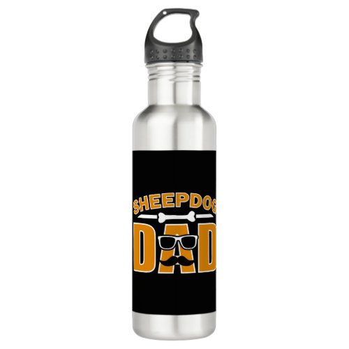 sheepdog dad with glasses and mustache for dad dog stainless steel water bottle