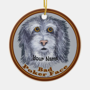 Sheepdog Poker Face Ceramic Ornament