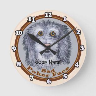 Sheepdog Poker Face Round Clock