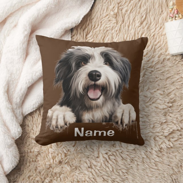 Sheepdog Puppy Dog Face Throw Pillow (Blanket)