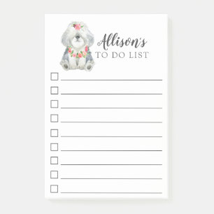 Sheepdog Puppy Personalized To Do List Post-it Notes