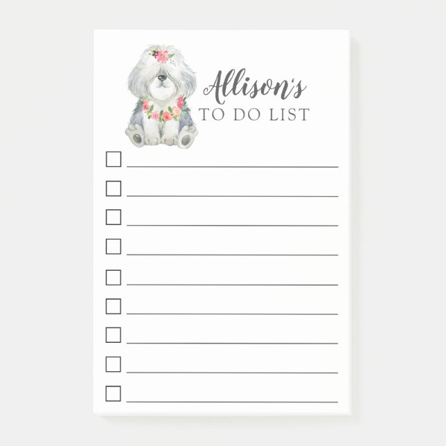 Sheepdog Puppy Personalized To Do List Post-it Notes (Front)
