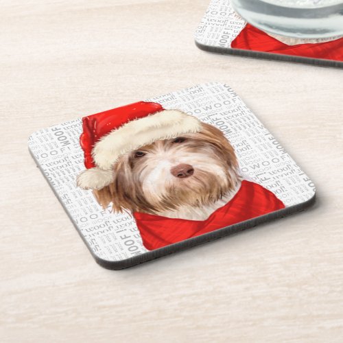 Sheepdog Woof Word Art Holiday Beverage Coaster