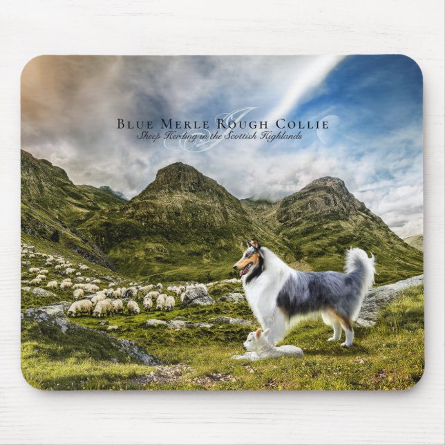 Sheepherding Blue Merle Rough Collie, Personalized Mouse Pad (Front)