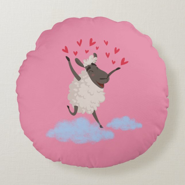 Sheepishly in Love Round Pillow (Front)