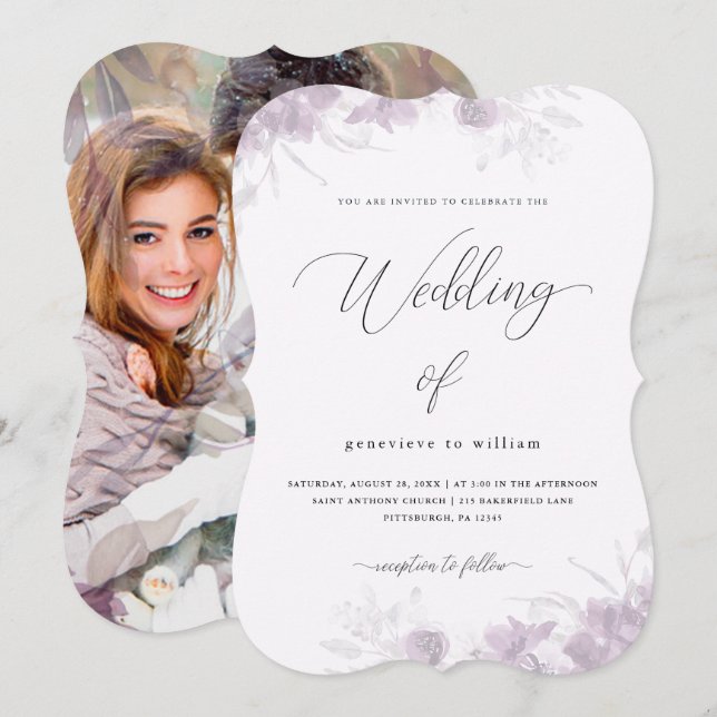 Sheer Botanical Floral Overlay Photo Wedding Invitation (Front/Back)