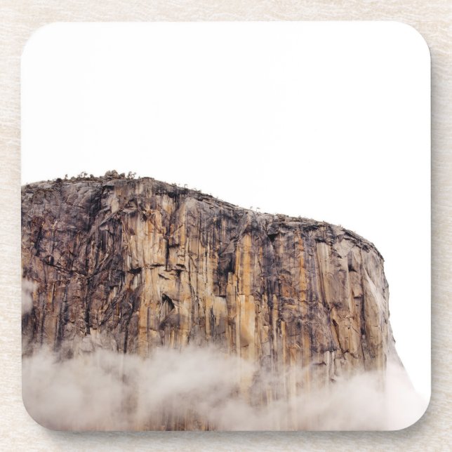 Sheer cliff rising above clouds drink coaster (Front)