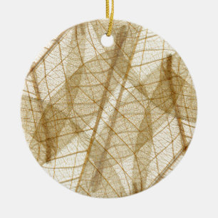 Sheer Cream Beige Lace Leaves Ceramic Ornament