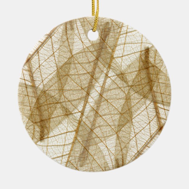 Sheer Cream Beige Lace Leaves Ceramic Ornament (Front)