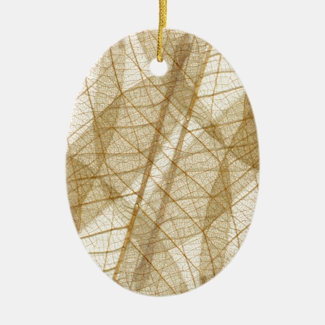 Sheer Cream Beige Lace Leaves Ceramic Ornament (Front)