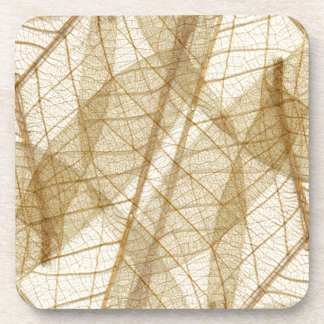 Sheer Cream Beige Lace Leaves Drink Coaster (Front)