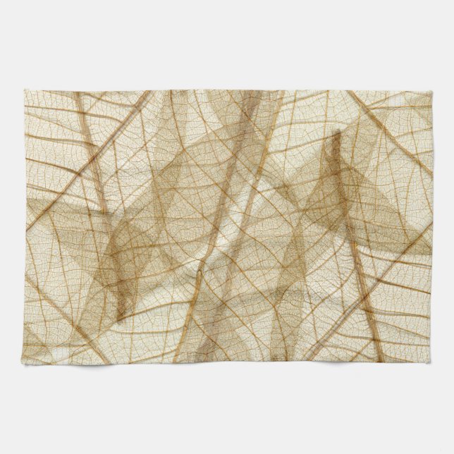 Sheer Cream Beige Lace Leaves Kitchen Towel (Horizontal)