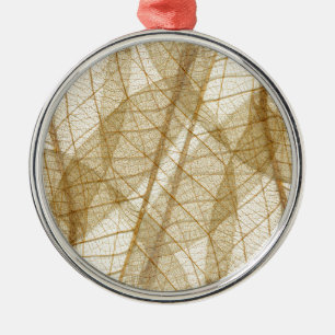 Sheer Cream Beige Lace Leaves Metal Ornament